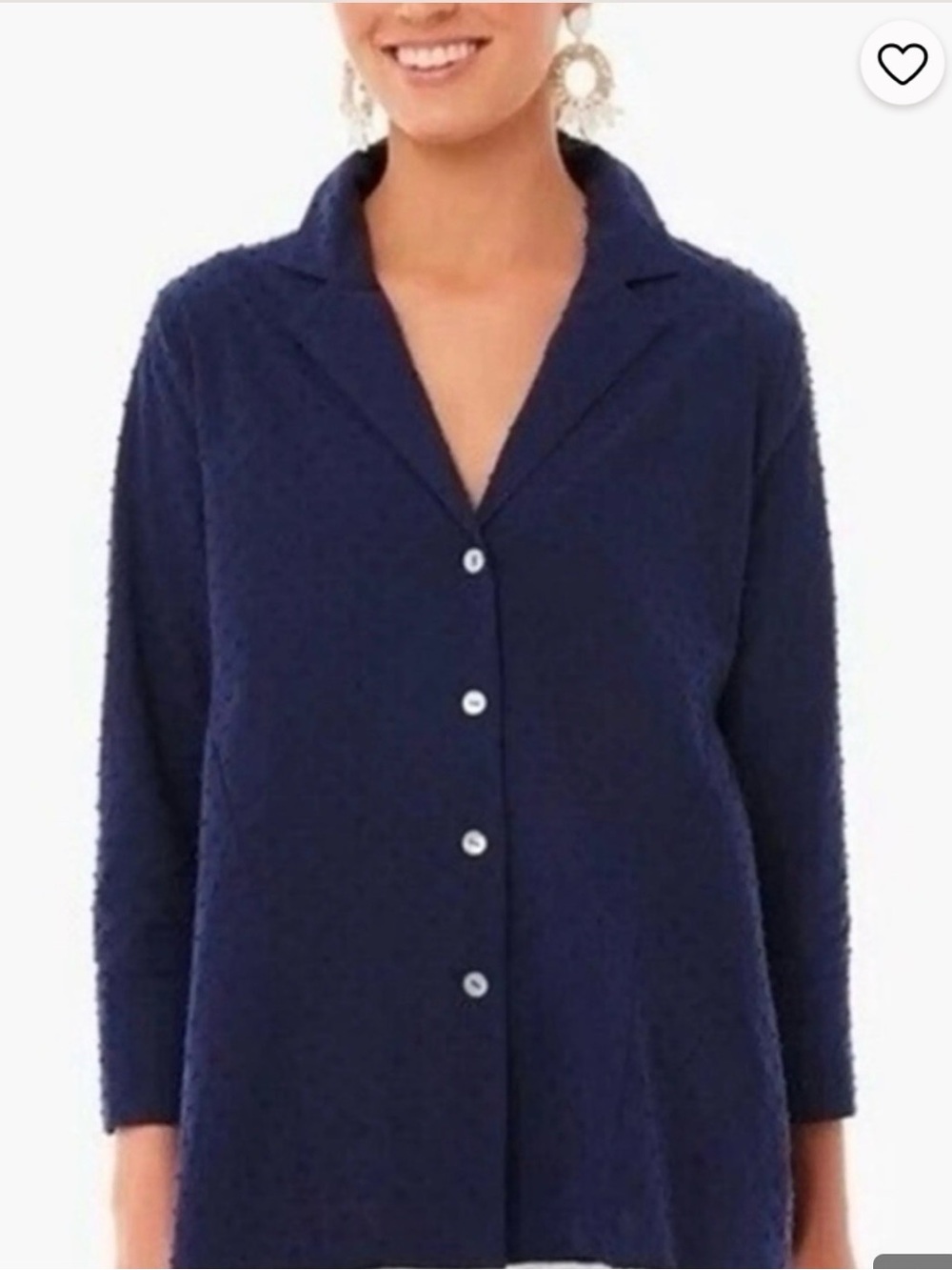 HP Navy Textured Peplum Button-Down Top